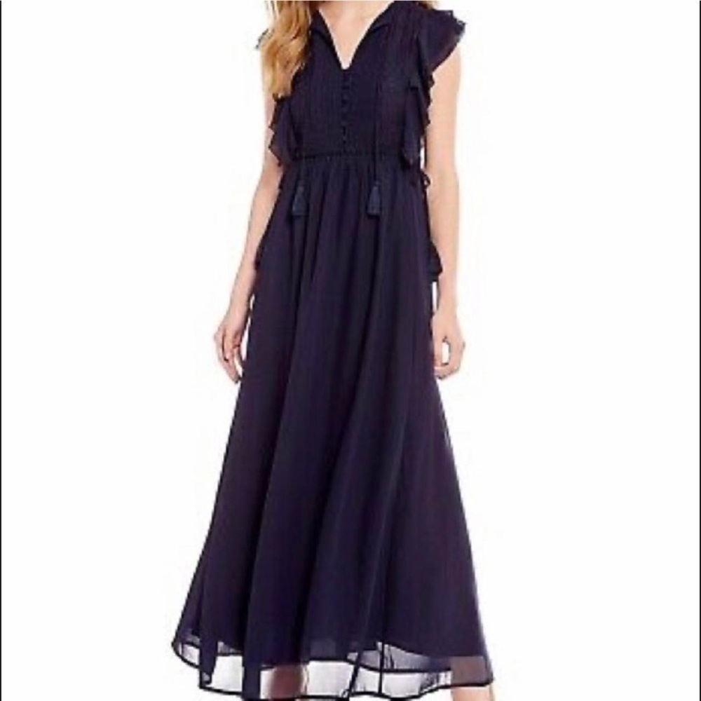 Chelsea & Violet Navy ruffle floor length dress M